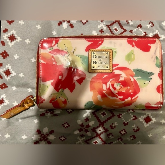 Dooney & Bourke Red and Green Floral Wallet - Picture 1 of 4